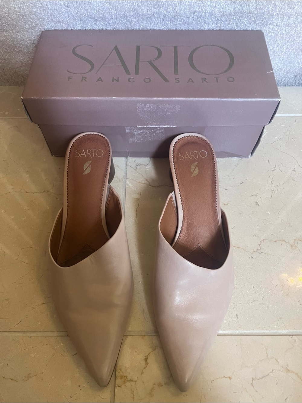 SARTO By Franco Sarto Pointed Toe Slip-On Mules in Nude Blush